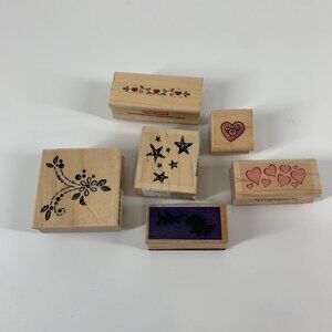 Vintage Collection of Ink Stamps hearts stars Christmas